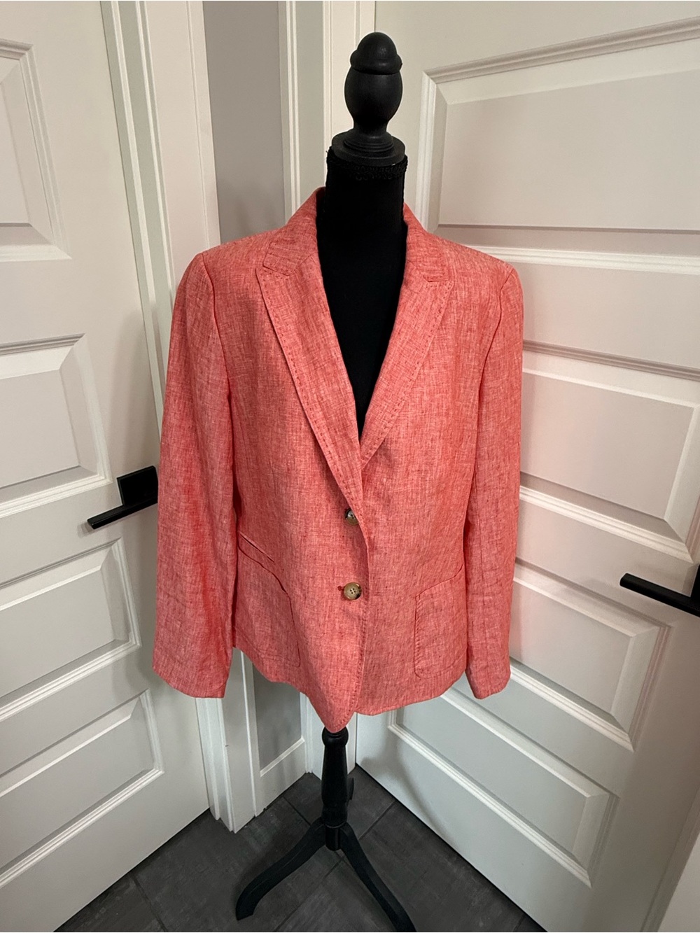 Talbots Light Red Linen-Blend Notch-Lapel Blazer